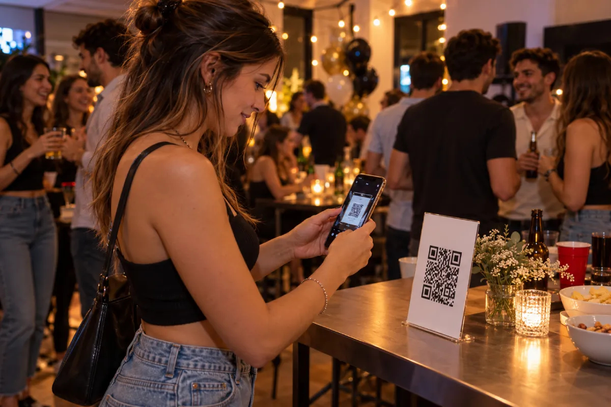 Una persona escanea el código QR de una mesa durante un evento